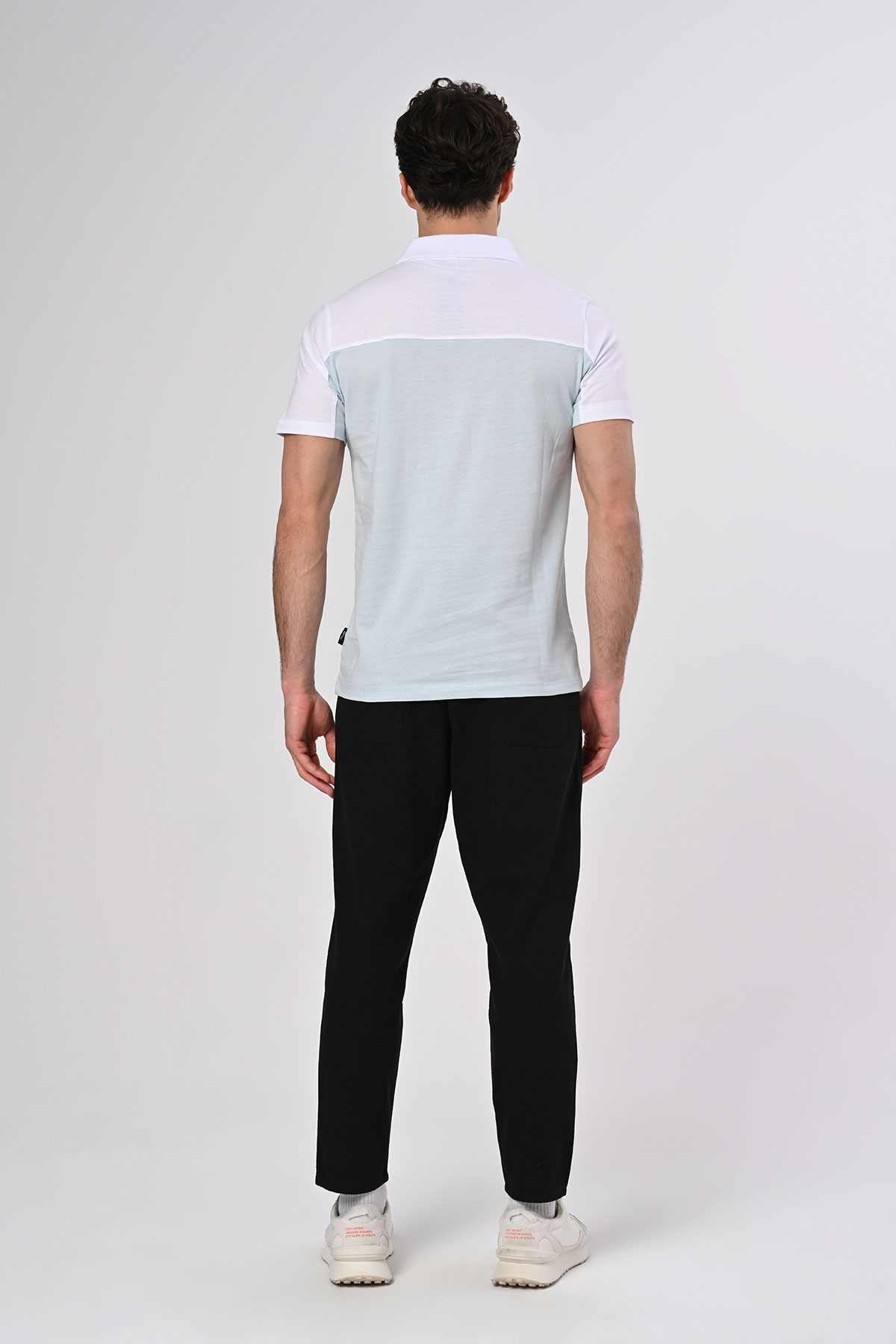 Vav Tasarım Punto Baskılı Pamuk Polo Yaka MaviBeyaz T-shirt 23'